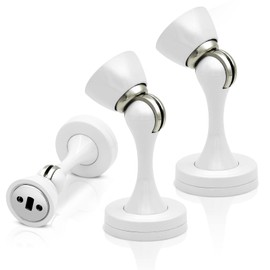 3 Pack Magnetic Door Stops White Door Stoppers for Wall Floor Mounted Stainless Doorstops Magnetic Door Holder Catch, Keep Door Open