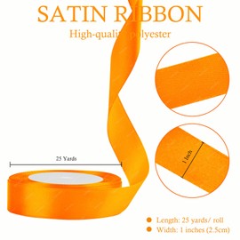 Orange Satin Ribbon, 1 Inches x 25 Yards Solid Fabric Ribbons for Gift Wrapping, Flower Bouquet, Crafts and Wedding Party Decoration