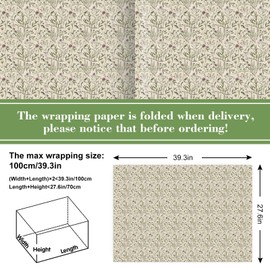 FYSUIMU 6 Sheets Vintage Spring Botanical Wrapping Paper - Not Roll - Retro Wild Flower Leaves Gift Wrap Paper Folded Flat for DIY Crafts Wedding Birthday Holiday, 27.6 x 39.4 Inch