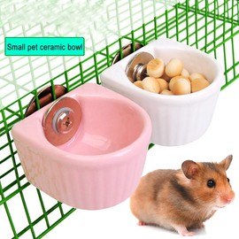 Small Animals Bowl, Detachable Cage Feeder Pet Ceramic Water & Food Feeder , Small Animal Supplies for Rabbit Parrot Squirrels Chinchilla Hamster Ferret (Pink, S)