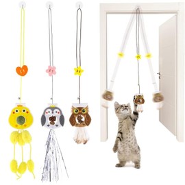 Pack of 3 Cat Toys Self-Employment Hanging Door Frame with Catnip, Interactive Cat Toy Door Hanging, Bouncing Retractable for Cat Run and Boredom