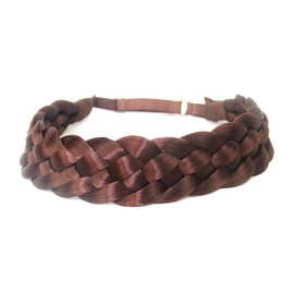 DIGUAN 5 Strands Synthetic Hair Braided Headband Classic Chunky Wide Plaited Braids Elastic Stretch Hairpiece Women Girl Beauty accessory, 56g (Burgundy)