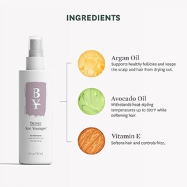 Better Not Younger Heat Protectant & Frizz Taming Spray – Lightweight Hair Mist with Argan, Avocado Oil & Vitamin E – Moisturizes, Softens & Protects from Styling Damage – Safe for Color-Treated Hair
