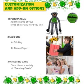 DolliBu Soft Long-Arms - Black Bear Stuffed Animal with Green Plush Shamrock, Fun St Patricks Day Stuffed Animal, Cute Green Shamrock Plush, Good Luck St Patricks Day Toys for Kids, Baby - 21 Inches