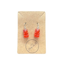 Gummy Bear Novelty Style Dangle & Drop Earrings, 9 Variations, Gummy Bears, Teddy Bear Charms, Cuddly bear earrings, Hooks (Red)