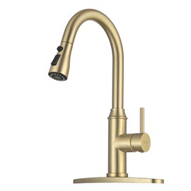 Gold Kitchen Faucet with Sprayer,Single Handle Kitchen Sink Faucet with Pull Out Sprayer, Champagne Bronze, Arofa Brushed Gold Brass Faucets for RV/Outdoor/Laundry Sink