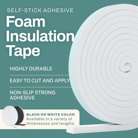 33 Feet Self Stick High Density Foam Insulation Tape Adhesive Weather Stripping Seal for Doors and Windows