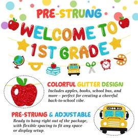 Welcome to 1st Grade Banner Happy First Day of School Garland Welcome Back to School Theme Classroom Decorations Watch Out First Grade Here I Come Party Supplies