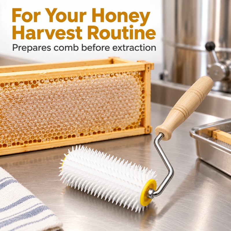 Honeycomb Uncapping Roller with Wooden Handle for Honey Extraction Preparation