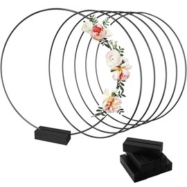 BSTMOME 6 Pack 30cm Metal Floral Hoop Centerpiece with Wooden Stand for Making Wedding Table Decor, Wall Hanging Wreaths, Dream Catcher Macrame Crafts (Black)