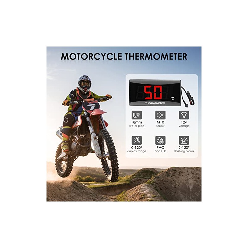 Motorcycle Thermometer Digital Waterproof Metal Sensor Adapter for Motorcycle