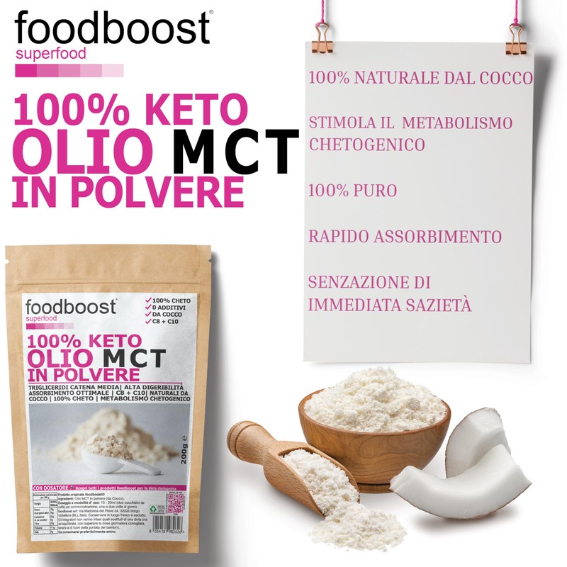 foodboost Olio MCT 200g in polvere - per dieta Chetogenica