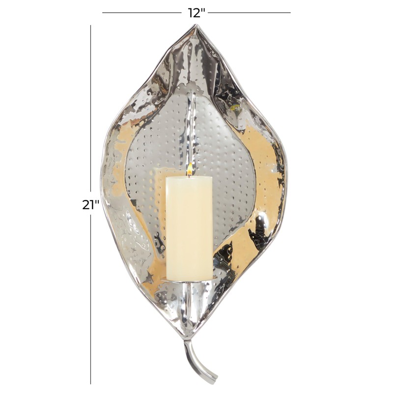 Deco 79 Stainless Steel Metal Single Candle Wall Sconce, 12"