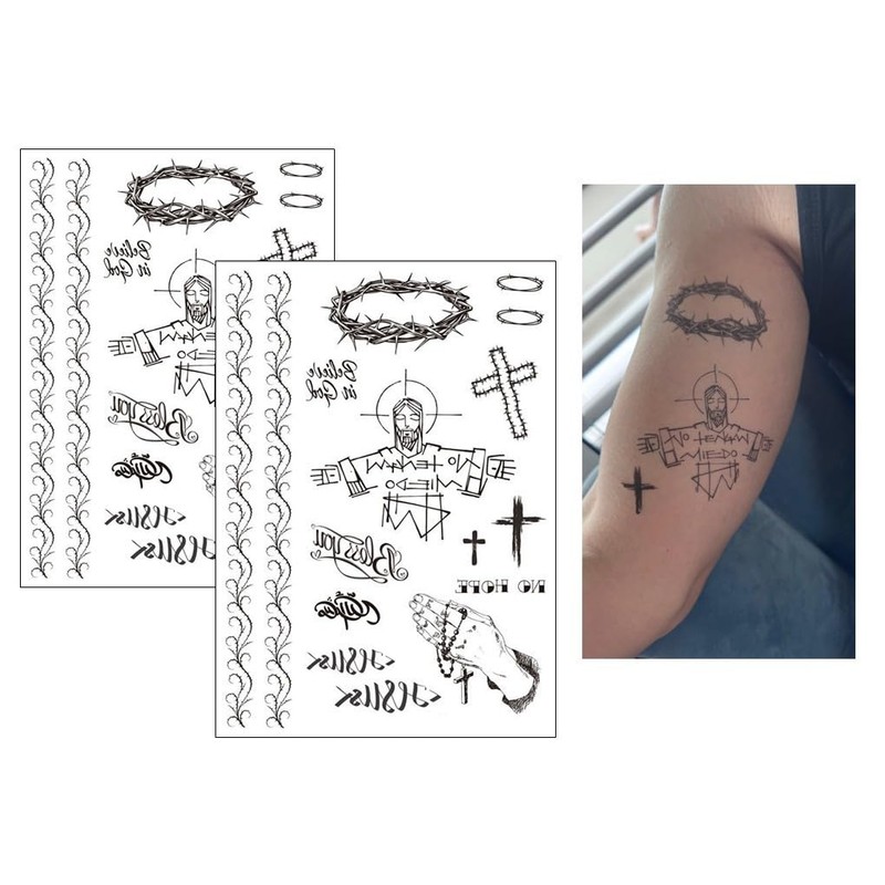 2 Sheets Temporary Cross Tattoo Rosary Tattoos Jesus Tattoo Bed