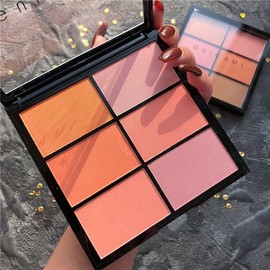 Paleta de Rubor, Paleta de Maquillaje Resaltado con Espejo - Paleta de Contorno de 6 Colores - Kit de Contorno de Rubor para Regalos de Navidad de Año Nuevo (Foundation 1, 6 color)