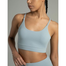 Colorfulkoala Women's Dreamlux Bowknot Strappy Sports Bras Light Impact Workout Yoga Tops(M, Faded Denim)