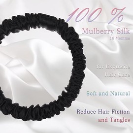 Coleteros de Seda Morera 100% Pura de Primera Calidad: Juego de 4 Elegantes Bandas para El Cabello En 4 Hermosos Colores(Negro, Marrón Camafeo, Clavel