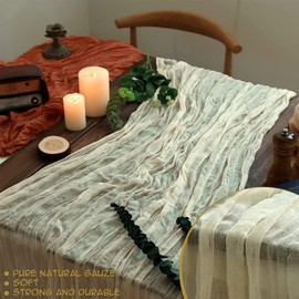Dloapesy 90*180CM Cheesecloth Gauze Table Runner,Wedding Decor Arch Draping,Gauze Event Centerpiece Runner, Bridal Shower Runner (Beige)