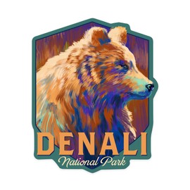 Die Cut Sticker Denali National Park, Alaska, Grizzly Bear, Vivid, Contour Vinyl Sticker 1 to 3 inches (Waterproof Decal for Cars, Water Bottles, Laptops, Coolers), Small