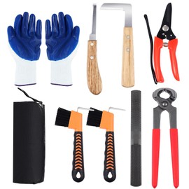 WILLBOND 9 Pcs 8 Inch Farrier Tools Kit Horse Goat Hoof Trimmer Metal Shears Farriers Hoof Nipper Cutter Handle Knife Gloves Brush Goat Supplies with Storage Bag