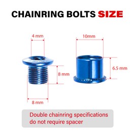 CNC Single/Double Chainring Bolts， Bike Chainring Bolts&Nuts Set M8×6.5mm.（Blue）