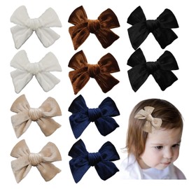 Esumun 4 Inch Baby Girls Velvet Hair Bow Clips 5 Pairs Set, Velour Barrettes Hair Accessories for Toddlers School Teens(velvet dark)