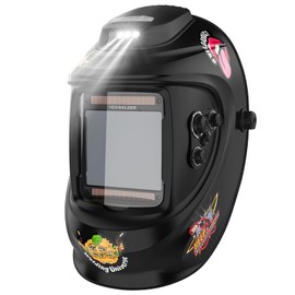 YESWELDER Auto Darkening Welding Helmet with Rechargeable Fan and Light, 3.93"X3.66"Large View 1/1/1/1 True Color 4 Arc Sensor Solar Powered Welding Hood, 3/5-9/9-13 Wide Shade Weld Mask LYG-30800H-W
