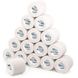 Healbox Cohesive Bandage 5cm x 4.5m White Color - Pack of 16 for Football Sock Tape, Vet Wrap, Grip Tape