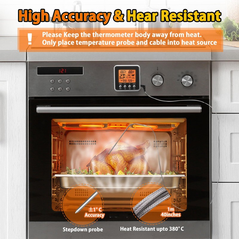 Digital Meat Thermometer for Oven, Food Thermometer with Large LCD,
