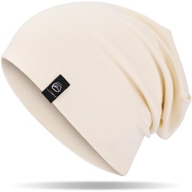 YANIKY Women's Lightweight Beanie Hat, Cotton, Soft, Comfortable, Thin Hat, Unisex Slouch Beanie, Long Beanie for All Seasons, beige