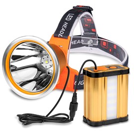 Venlon Superbright Bright Portable Rechargeable Headlight Powerful LED Headlamp Flashlight with 3 Light Modes External Battery Pack for Camping Biking Hunting Fishing (Yellow Light)