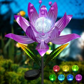 Wind Spinners Outdoor, 38 Inch Metal Wind Spinner Yard Art with Stake, Colorful Solar Windmill for Yard and Garden Lawn Patio Farmhouse Decor (Pink)