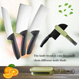 Dokpod Knife Blade Brush with Long Handle and Lid Integrate Knife Sharpener and Gap Cleaning Brush, Double Side Bristle Scrubber for Kitchen knife Blade Chopsticks Dish Cutlery Fork Spoon's Washing