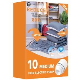 10 Medimu Vacuum Storage Bags with Electric Pump, Plastic Packaging Bags,Space Saver Sealer Compression Bags for Blankets, Comforters, Pillows, Clothes Storage