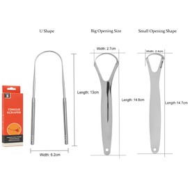 Toced 3 Kinds Tongue Scraper Stainless Steel Set, for a Fresh Breath and Better Oral Health, 100% Stainless Steel for Oral Care, Tongue Cleaner for Kids and Adults(3 Sizes Scraper)