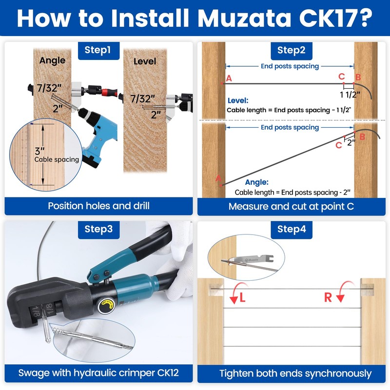 Muzata 120 Pack 1/8" Cable Railing Hardware Kit Swage Lag