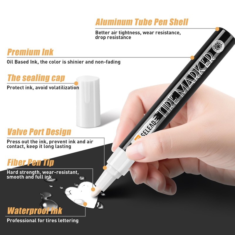 SELEAD Tire Marker White - 8 Pack Paint Pens for