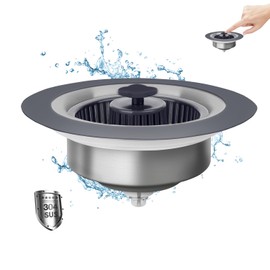 3 in 1 Kitchen Sink Drain Strainer & Stopper Kit, 304 Stainless Steel Pop-up Kitchen Drain Stopper with Strainer Basket, Fast Drainage Kitchen Sink Plug for Standard 3-1/2 Inch Drain