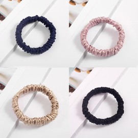 4 Pcs Silk Scrunchie, BetterJonny 100% Pure Mulberry Silk Hair Ties Hair Bands Silk Hair Ties No Damage Skinny Scrunchies for Women,Girls,Everyday Hair Ties