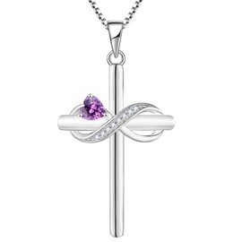 YL Infinity Cross Necklace Sterling Silver Crucifix Pendant Heart Created Amethyst Criss Jewelry for Women