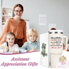 Qtencas Administrative Assistant Gifts, Administrative Professional Day Gifts for Administrative Assistant, Thank You Birthday Christmas Gift Stainless Steel Insulated Travel Tumbler (40oz, Creamy)