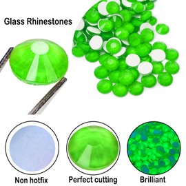 Flatback Glass Rhinestones,Bedazzler Gems Non Hotfix Crystal Rhinestones for Crafts Nail Charms Clothes Tumblers,Green Neon,Mixed Size,35g