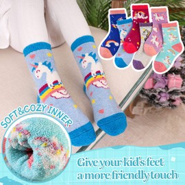 Eocom 6 Pairs Children's Winter Warm Wool Socks Kids Toddlers Boys Girls Thermal Thick Boot Cozy Crew Socks (1-3T, Unicorn E)