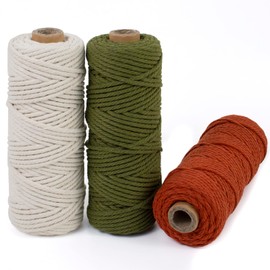 LEREATI Macrame Cord 3mm Set, 150m Thick Macrame Cotton Rope Yarn, 4 Strand Twisted Soft Macrame String for Crafts, Plant Hanger, Wall Hanging, Gift Wrapping, DIY, Home Decoration (3 Color D)