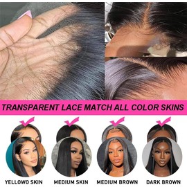 200 Density 22 Inch 13X4x1 Straight Lace Front Wigs Human Hair T Part HD Lace Frontal Glueless Wigs Pre Plucked Bleached Knots Natural Black