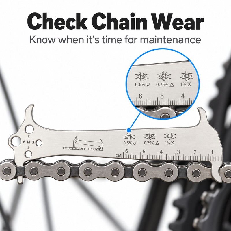 Bicycle Chain Wear Gauge – Stainless Steel Multi-Function Measurement Tool