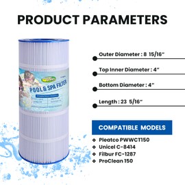 AGOOOZ Pool Filter Compatible with CCX1500RE, CC1500RE, X-Stream 150,PXST150,Jandy CS150,R0462300,Star-Clear Plus C1502, CX1520RE,PJANCS150, Unicel C-8414, Filbur FC-1287,150 sq.ft Cartridge (1)