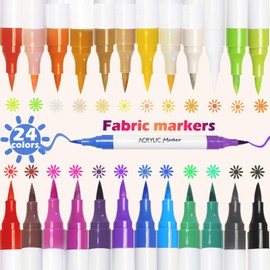 Leilifre Fabric Markers for Clothes 24 Colors Set Acrylic Canvas Markers, Christmas Gifts Dual Brush Tip Markers for Coloring Markers No Bleeding, DIY Tooli Art Acrylic Paint Pens for Rock