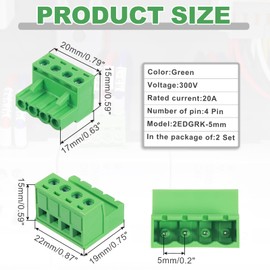 sourcing map 2 Set 4 Pin 5mm 0.2 Inch Pitch PCB Mount Screw Terminal Block Connectors Male Female, Green