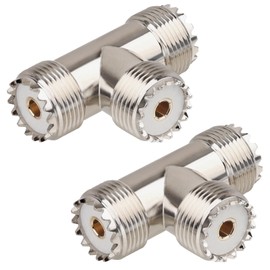 2-Pack UHF Female to UHF Female RF Coaxial Adapter, T-Shape 3-Way Splitter Connector for CB Radios, Antennas, and Signal Distribution Applications
